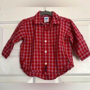 Old Navy Red Plaid Button Down Shirt Long Sleeve Boys 12-18 Months Chris…